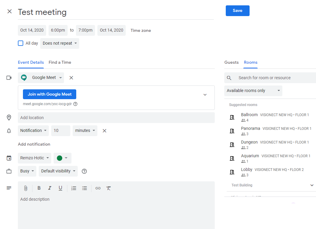 How do I set up room resource calendars in Google Workspace?